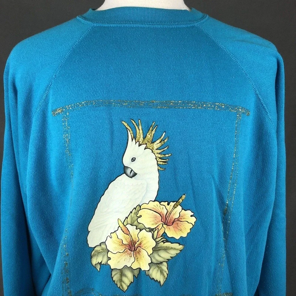 Cockatiel‎ Bird Vintage 80s Avian Sweatshirt 2XL Sweats USA Ugly Sweater Shirt